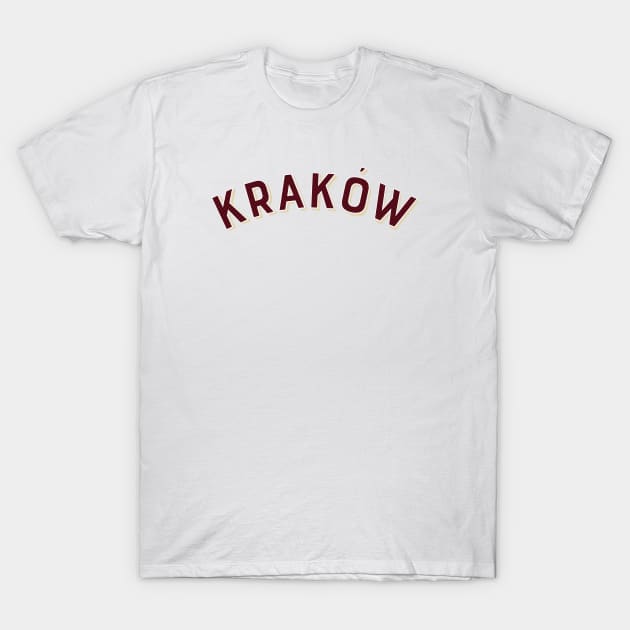 Kraków Poland Vintage Arched Type T-Shirt by Hashtagified